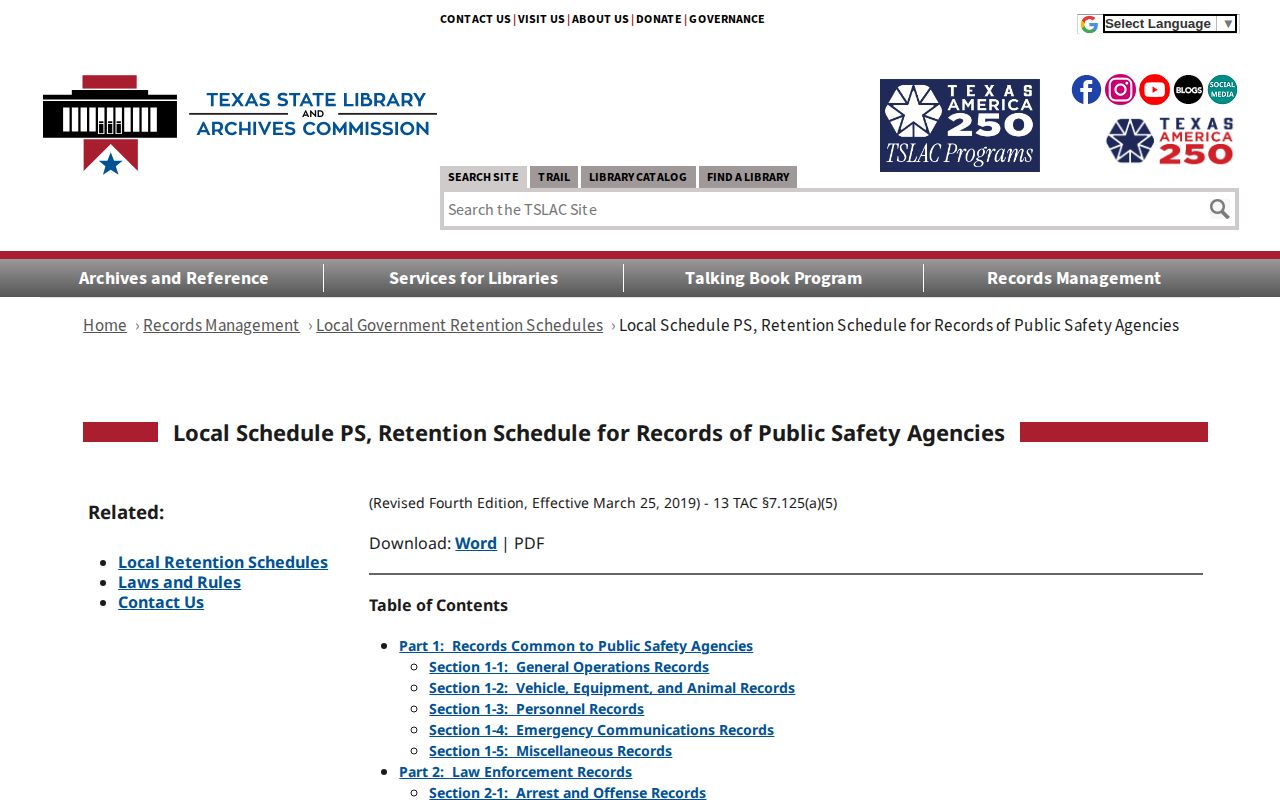 Texas retention schedule for Upton County 72 hour release records