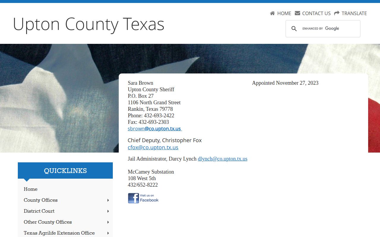 Upton County Jail official contact and released inmate search link