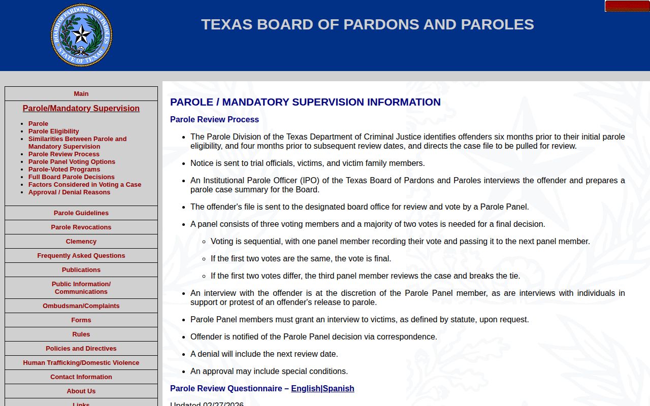 Upton County parole review and release process