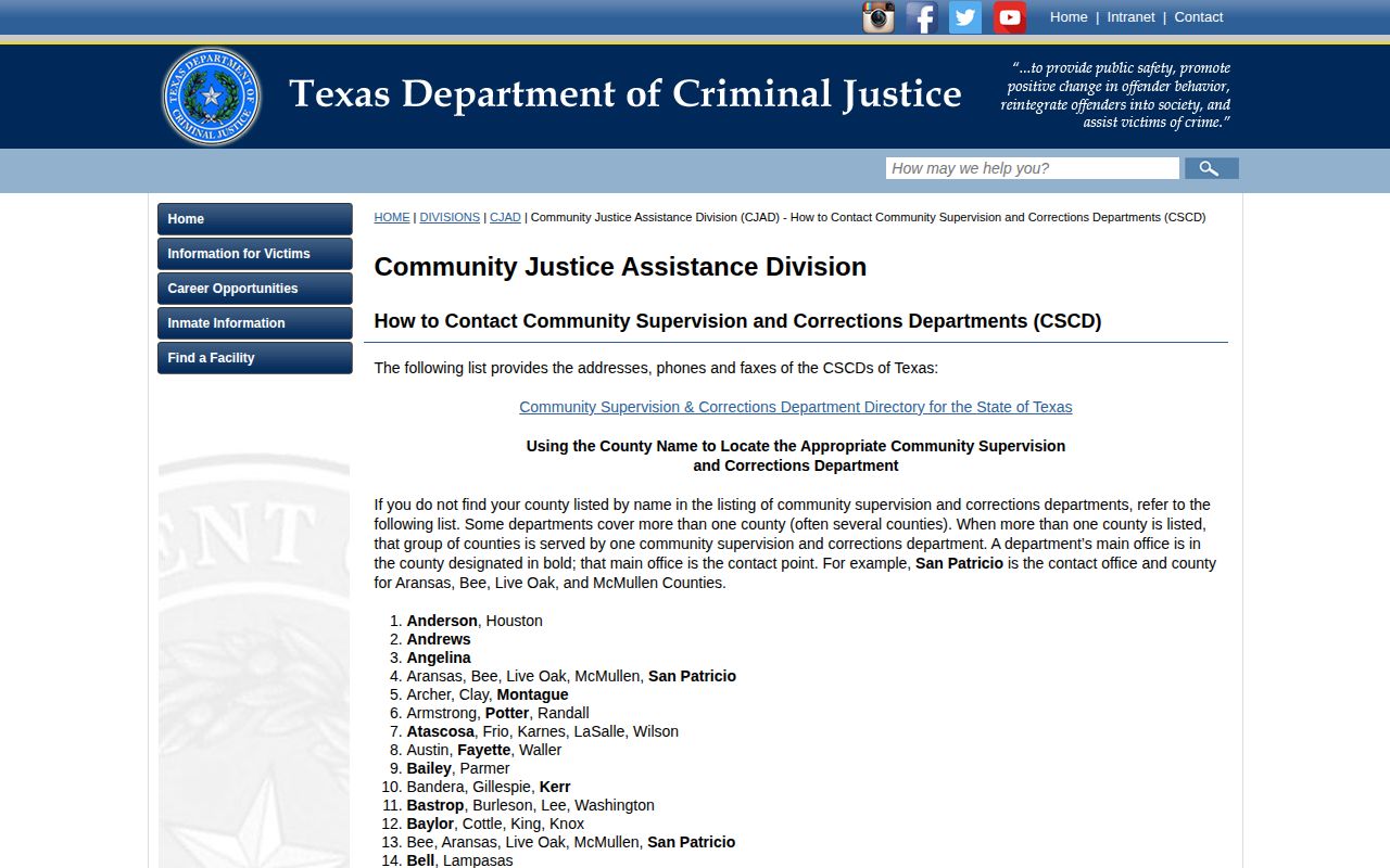 Upton County probation and CSCD office routing