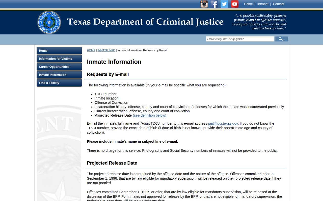 Upton County projected release date definition from TDCJ