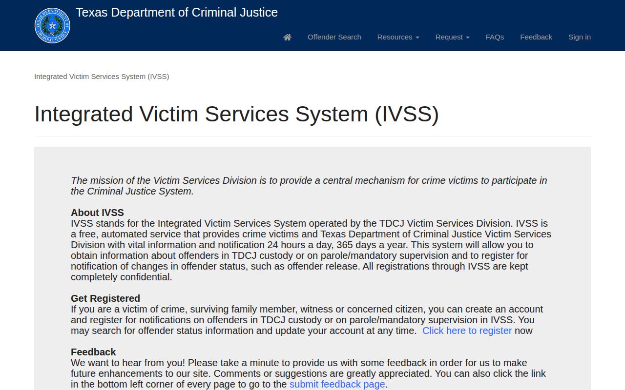 Upton County TDCJ IVSS release notification system